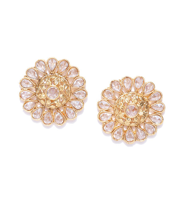 YouBella Gold-Plated Stone-Studded Circular Oversized Studs